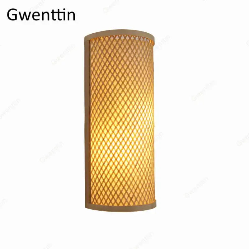 Cylindrical woven bamboo wall lights sconces with warm gold glow for bedroom wall lighting decor