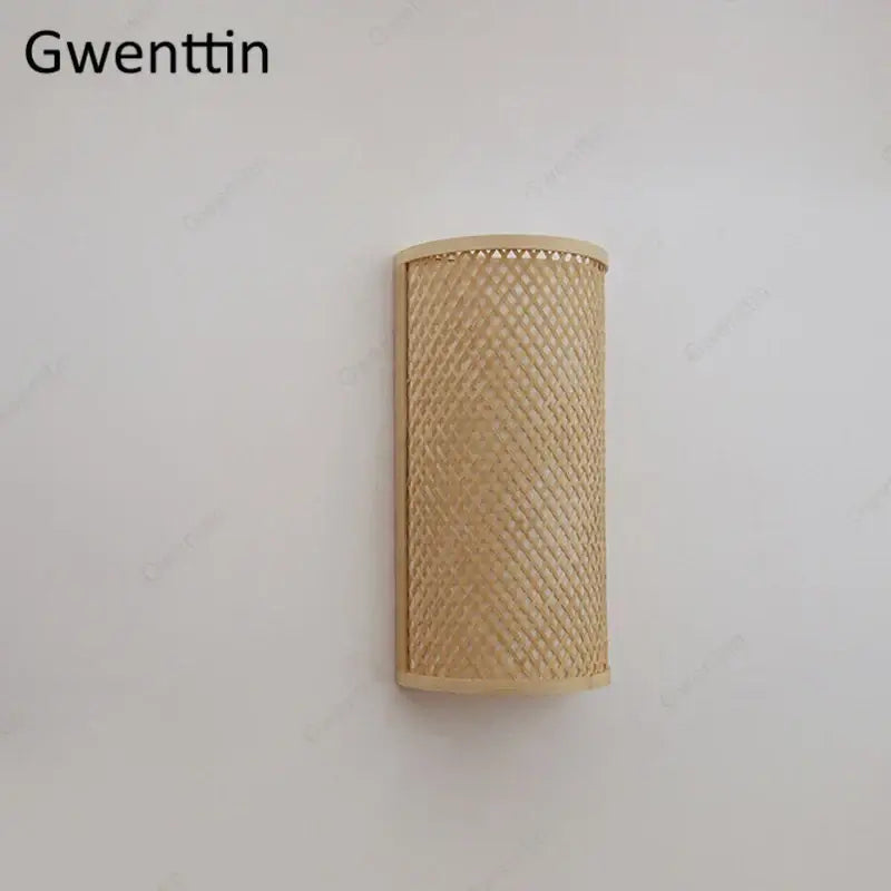 Natural woven rattan wall lights sconces with cylindrical shape and diamond lattice design for warm bedroom glow