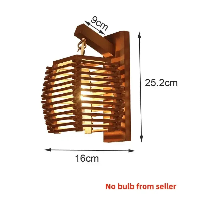 Warm-toned bamboo wall sconce light with woven slatted design and natural finish for corridor and cafe use