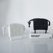 Woven black and white resin sculpture figurine of sheep with textured basket-weave pattern for living room decorbites black cow