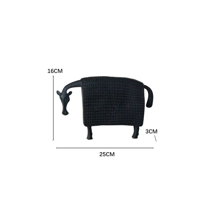Woven black and white resin sculpture figurine of a black woven giraffe 25cm long 16cm tall for living room decorbites black cow decor