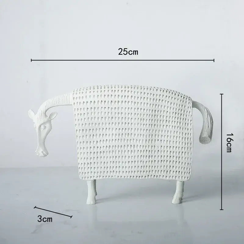 White ceramic sheep resin sculpture figurine with textured body for living room decorbites black cow decor