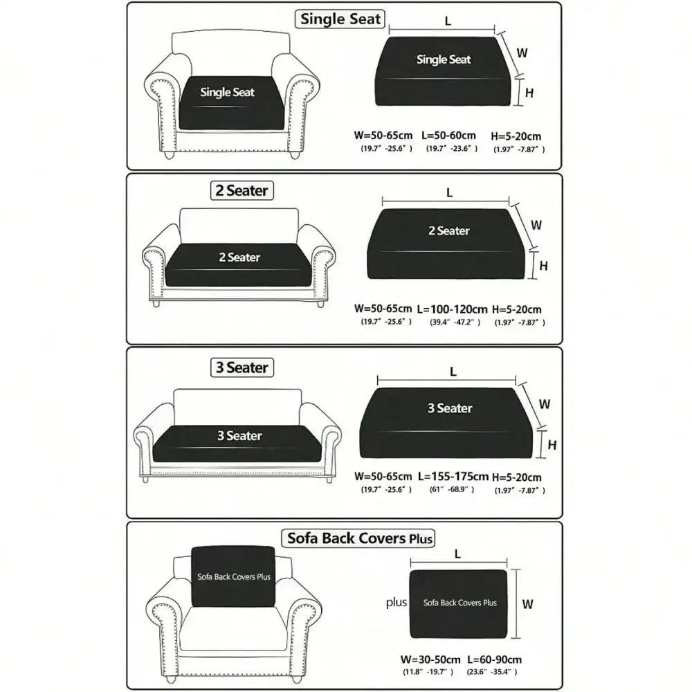 Black sofa cover for single to three-seater modular sofa with additional back covers for outdoor sectional protection