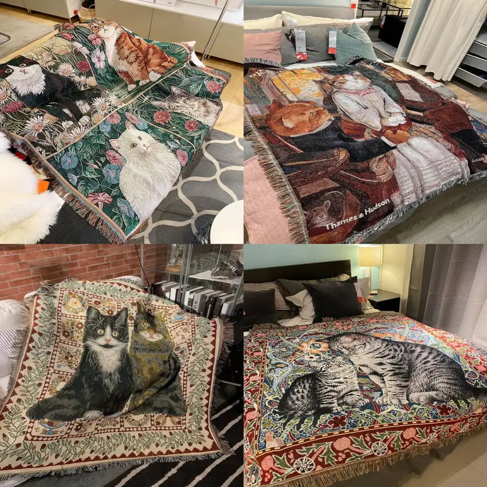 A woven colorful cat oil painting blanket features detailed cat designs for bedroom throw decorbites cat oil use