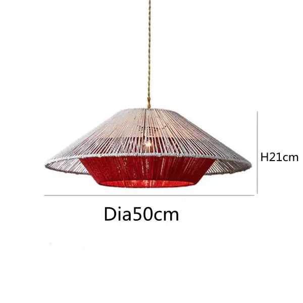Red and beige woven conical pendant lamp with handmade hemp rope for kitchen decorbites handmade hemp lighting