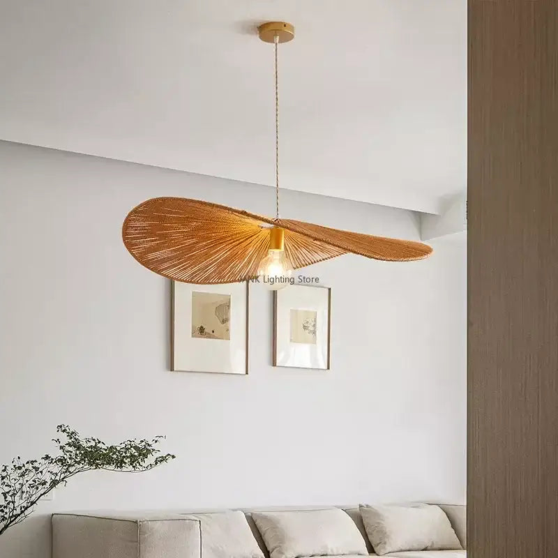 Woven hemp rope pendant lights with warm-toned bamboo fan-shaped design and brass accents for living room decorbites hemp rope