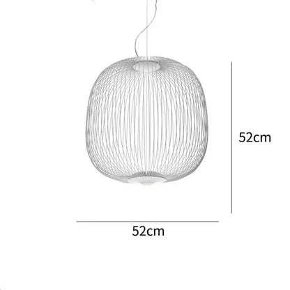 Silver wire pendant light with spherical woven design 52cm diameter in polished chrome finish for dining room