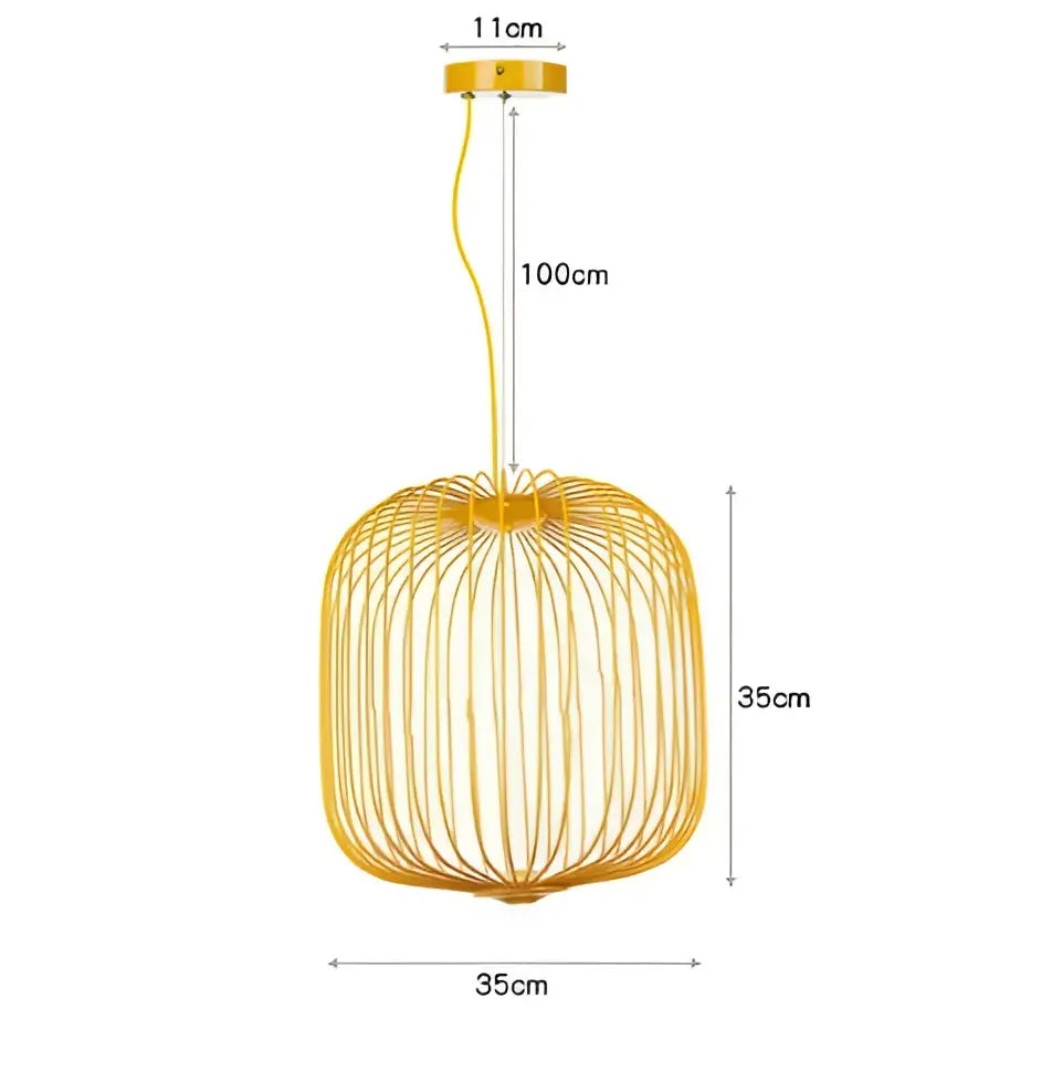 Golden woven wireframe pendant light with polished chrome finish spherical cage design 35cm diameter 100cm drop length