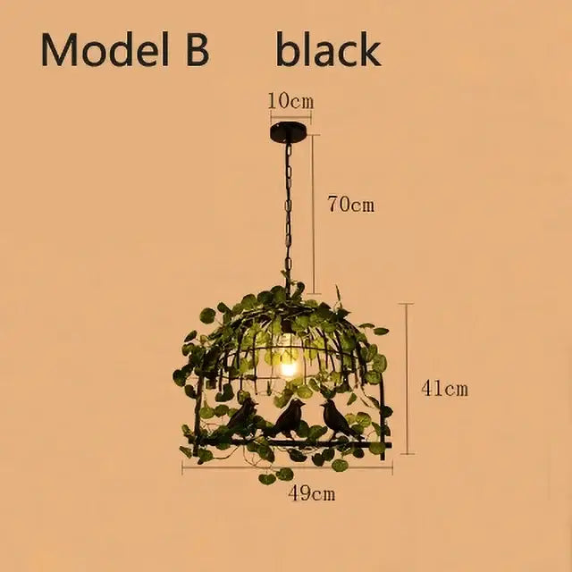 Black metal wrought iron birdcage pendant light with green ivy and three birds for dining room decorbites birdcage pendant