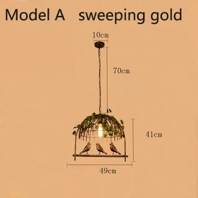Wrought iron gold and green birdcage pendant lights with intricate metalwork and three perched birds for dining room decorbites birdcage pendant