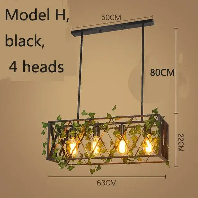 Black metal decorbites birdcage pendant lights with four bulbs and green ivy vines for dining room decor