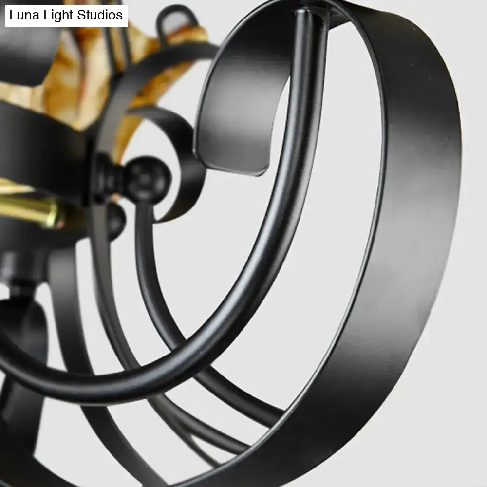 Black metal ceiling light with curved circular rings and matte finish for dining room black flower island pendant 220v-240v
