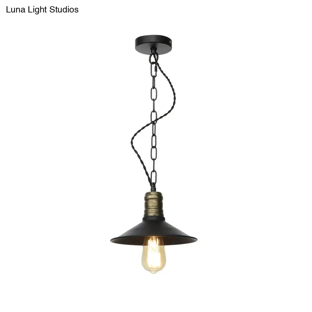 Wrought Iron Black Pendant Light - Retro 1-Light Ceiling Fixture for Living Room (7"/8.5"/10" Wide)