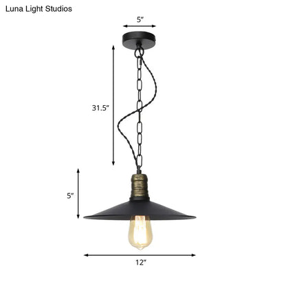 Wrought Iron Black Pendant Light - Retro 1-Light Ceiling Fixture for Living Room (7"/8.5"/10" Wide)