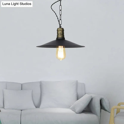 Wrought Iron Black Pendant Light - Retro 1-Light Ceiling Fixture for Living Room (7"/8.5"/10" Wide)