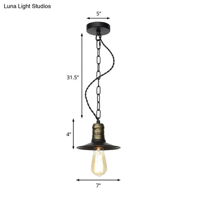 Wrought Iron Black Pendant Light - Retro 1-Light Ceiling Fixture for Living Room (7"/8.5"/10" Wide)