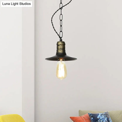 Wrought Iron Black Pendant Light - Retro 1-Light Ceiling Fixture for Living Room (7"/8.5"/10" Wide)