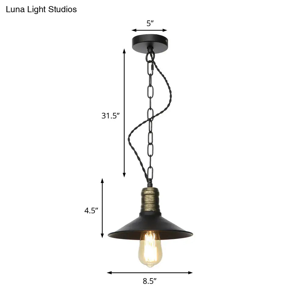 Wrought Iron Black Pendant Light - Retro 1-Light Ceiling Fixture for Living Room (7"/8.5"/10" Wide)