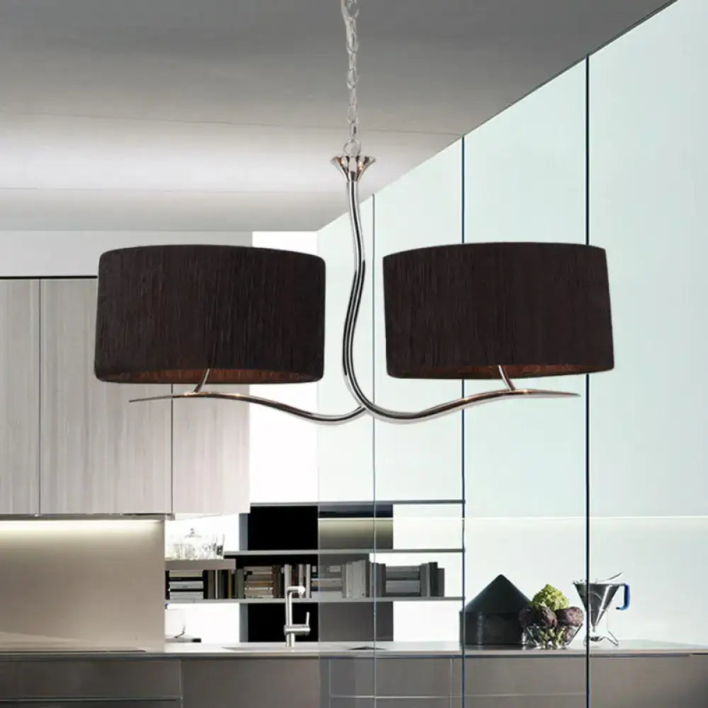 Modern chrome finished pendant light with two dark brown fabric shades black white e26 e27 for dining room use