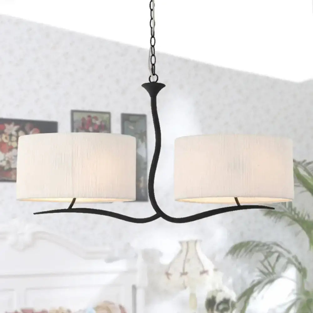 Black wrought iron pendant light with two off-white fabric shades e26 e27 ideal for dining room black white decor