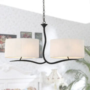 Black wrought iron pendant light with two off-white fabric shades e26 e27 ideal for dining room black white decor