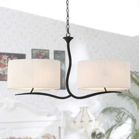 Black wrought iron pendant light with two off-white fabric shades e26 e27 ideal for dining room black white decor