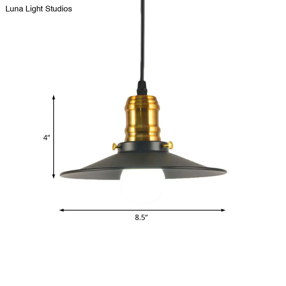 Wrought Iron Industrial Pendant Light - 8.5"/10" Saucer Shape, Black, 1-Light for Living Room