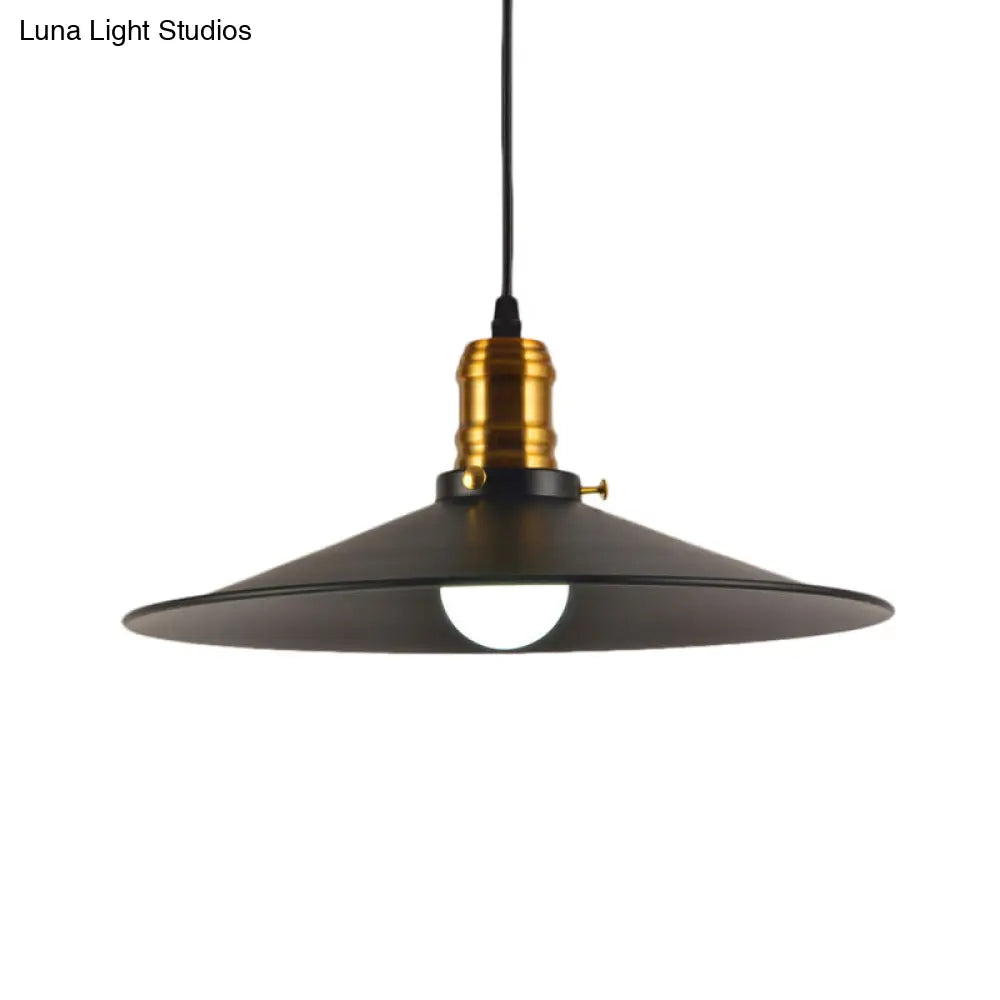 Wrought Iron Industrial Pendant Light - 8.5"/10" Saucer Shape, Black, 1-Light for Living Room