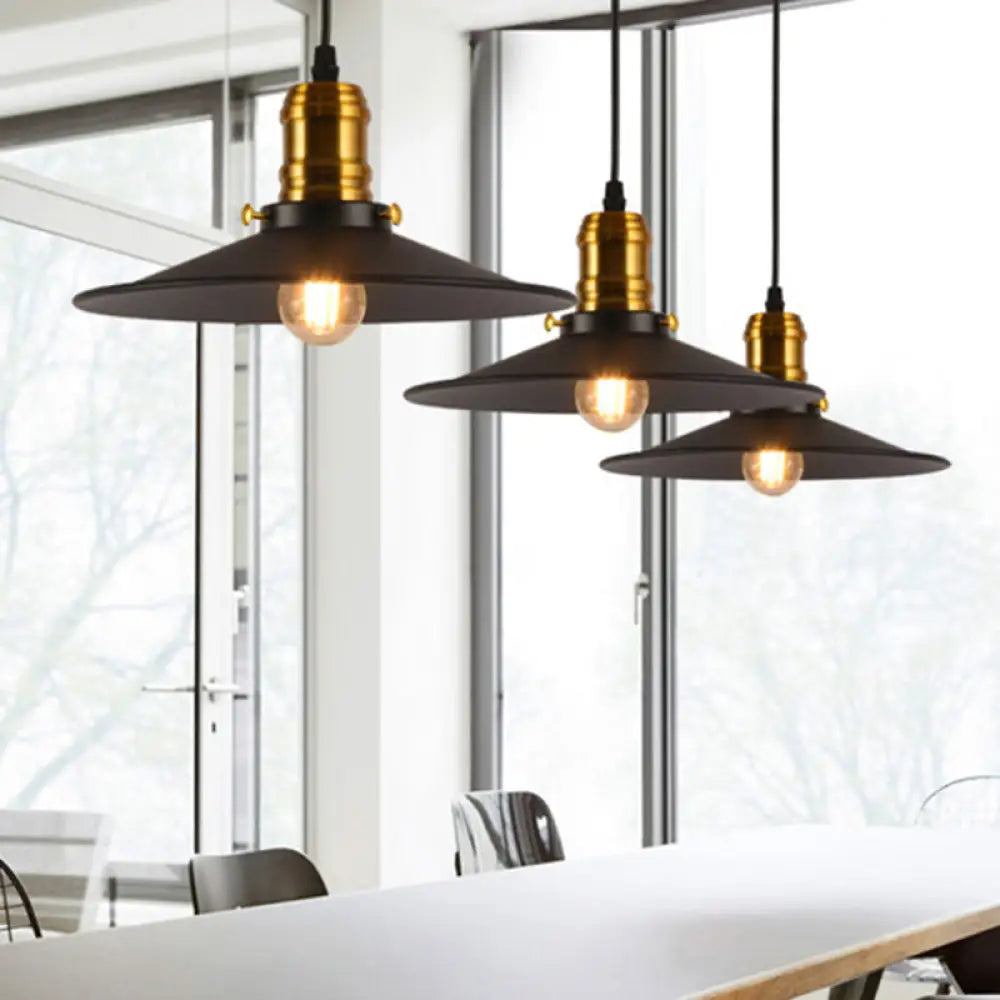 Wrought Iron Industrial Pendant Light - 8.5"/10" Saucer Shape, Black, 1-Light for Living Room