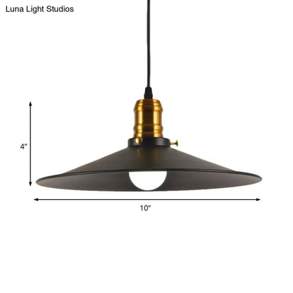 Wrought Iron Industrial Pendant Light - 8.5"/10" Saucer Shape, Black, 1-Light for Living Room