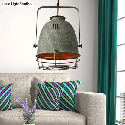 Wrought Iron Pendant Lighting with Bell/Dome Shade - Industrial 1 Light Hanging Lamp in Grey