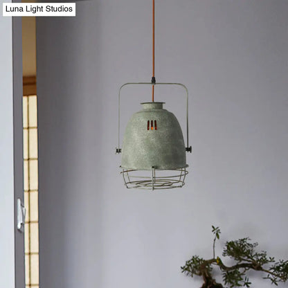 Wrought Iron Pendant Lighting with Bell/Dome Shade - Industrial 1 Light Hanging Lamp in Grey