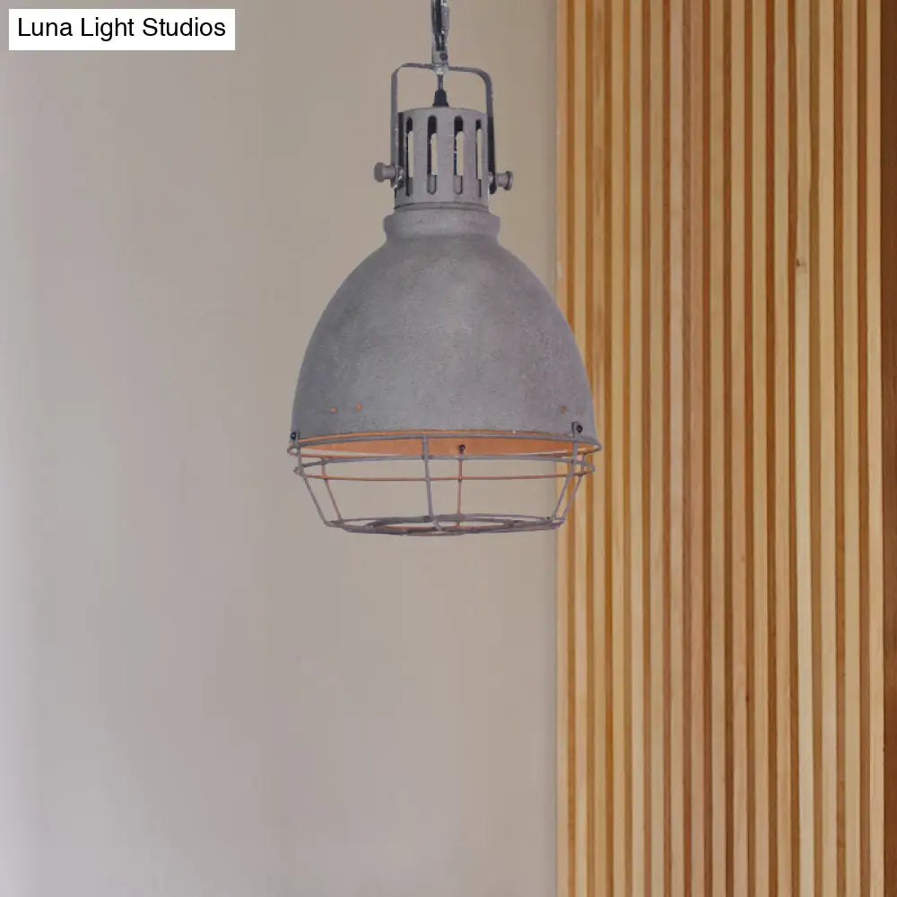 Wrought Iron Pendant Lighting with Bell/Dome Shade - Industrial 1 Light Hanging Lamp in Grey