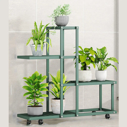 Wrought Iron Plant Stand with Wheels - Green - A / United States