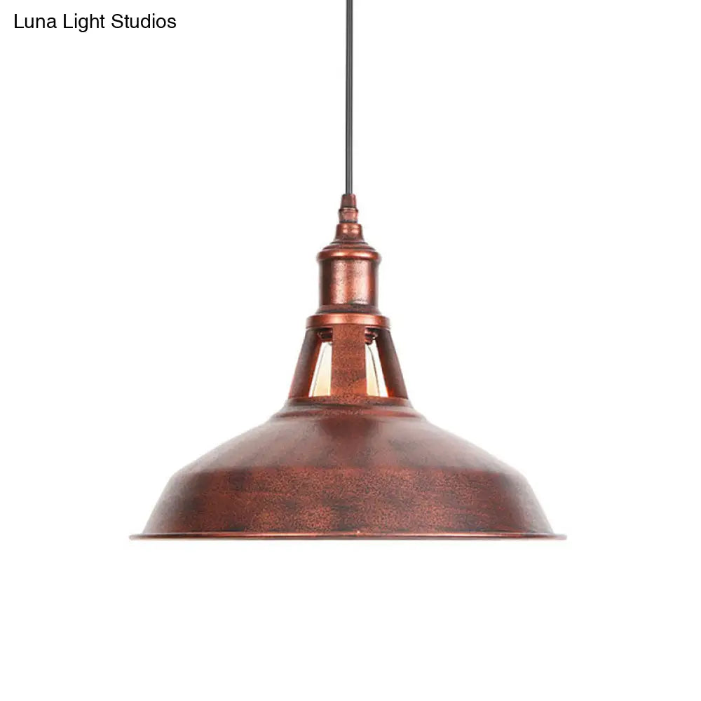 Wrought Iron Rust Pendant Lamp Barn 1-Light Retro Suspension Light for Living Room - 12"/16" Wide