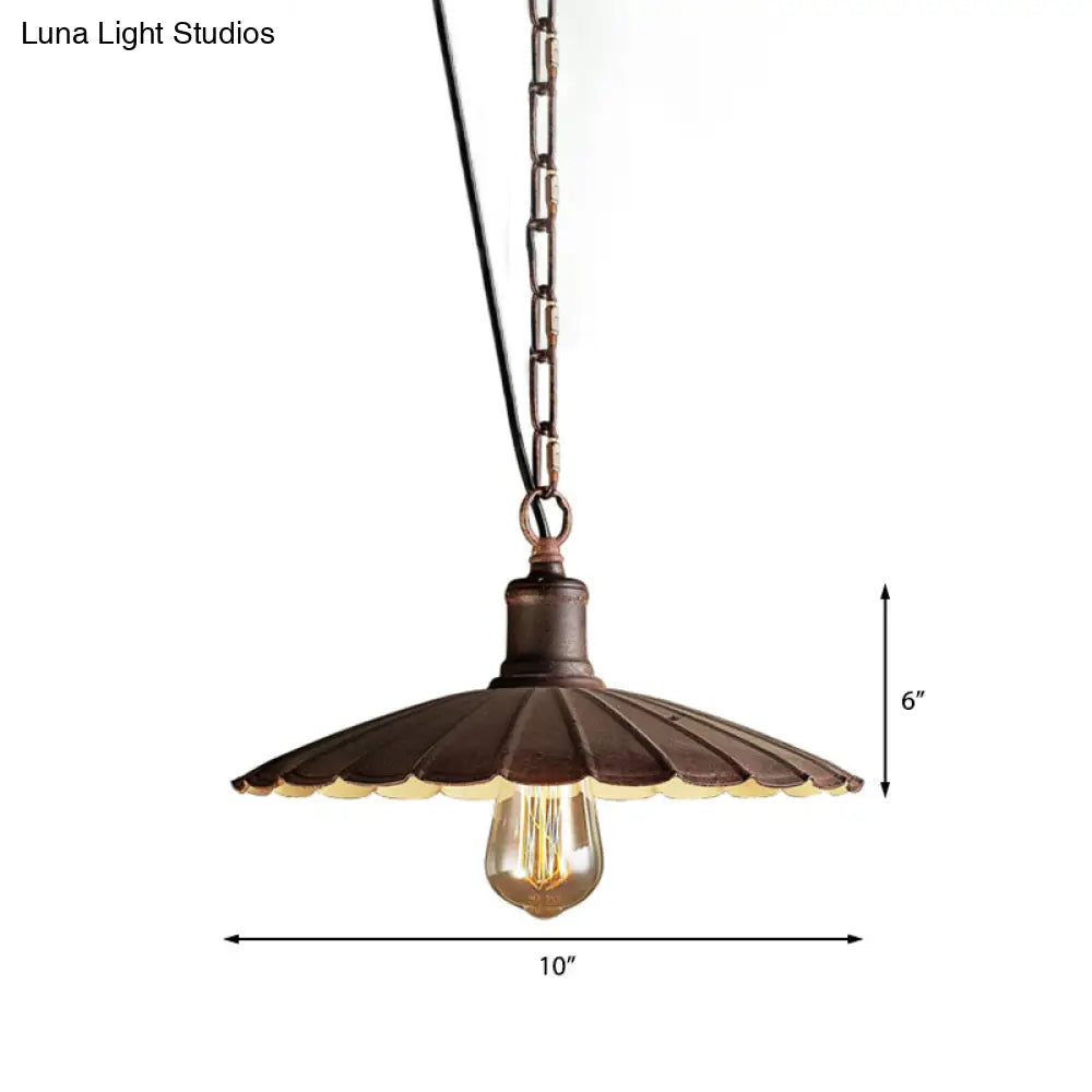 Wrought Iron Rust Suspension Light - Antique Style Pendant Ceiling Light for Restaurant - 1 Light - 10"/12"/14" Dia