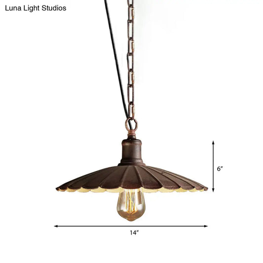 Wrought Iron Rust Suspension Light - Antique Style Pendant Ceiling Light for Restaurant - 1 Light - 10"/12"/14" Dia