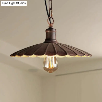 Wrought Iron Rust Suspension Light - Antique Style Pendant Ceiling Light for Restaurant - 1 Light - 10"/12"/14" Dia