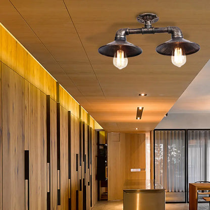 DecorBites™ DecorBites™ Wrought Iron Saucer Semi Flush Light - Retro Industrial Style - 2 Lights - Living Room Ceiling Mount in Bronze/Aged Silver