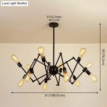 Wrought Iron Spider Chandelier - Retro Industrial Pendant Light for Coffee Shops and Workshops