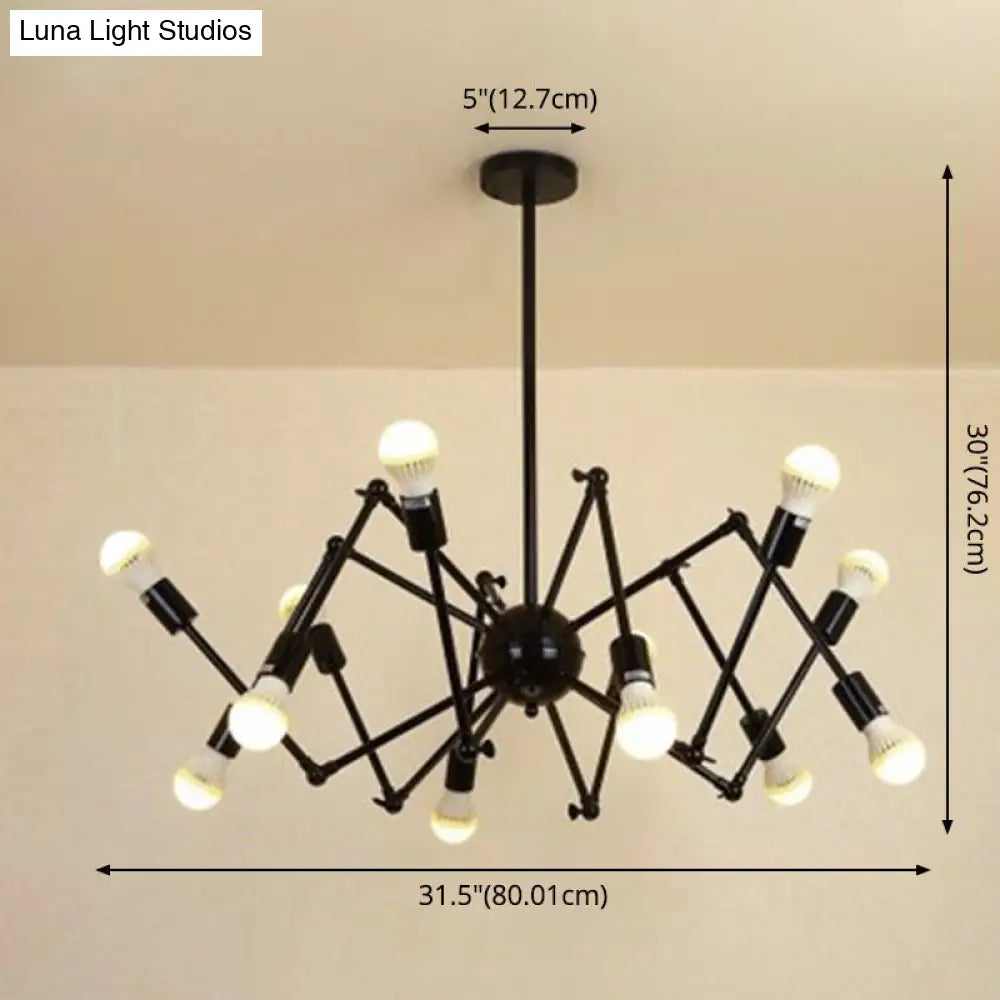 Wrought Iron Spider Chandelier - Retro Industrial Pendant Light for Coffee Shops and Workshops