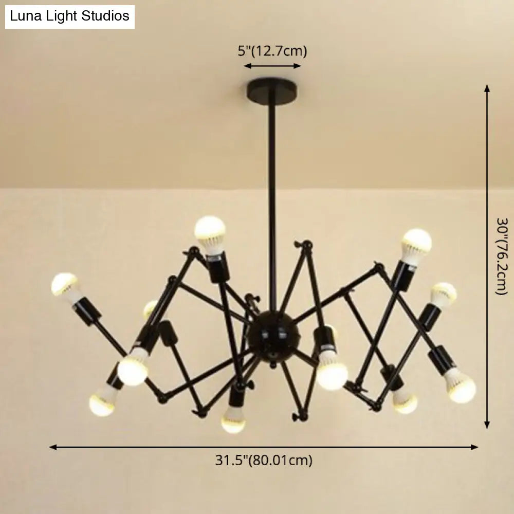 Wrought Iron Spider Chandelier - Retro Industrial Pendant Light for Coffee Shops and Workshops