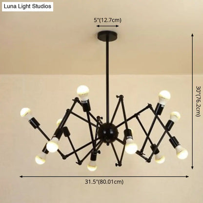 Wrought Iron Spider Chandelier - Retro Industrial Pendant Light for Coffee Shops and Workshops