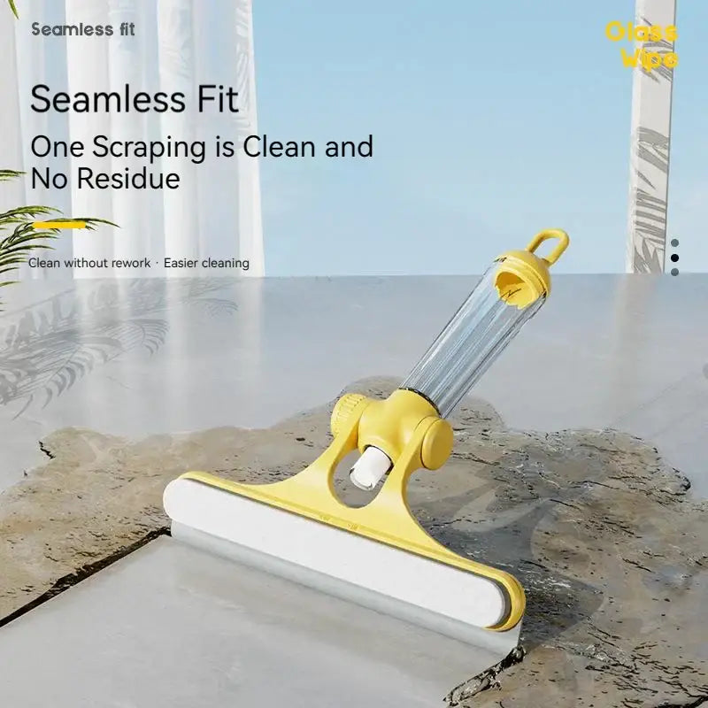 Yellow 4-in-1 window cleaning brush with a yellow and clear plastic squeegee and white rubber blade for window cleaning