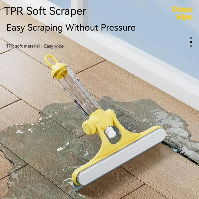 Yellow and gray tpr soft scraper with transparent handle for easy window cleaning brush use in kitchen glass cleaning