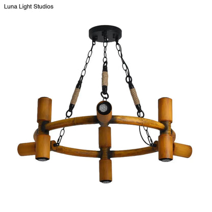 Yellow 9-Bulb Farmhouse Iron Chandelier with Jute Rope Pendant