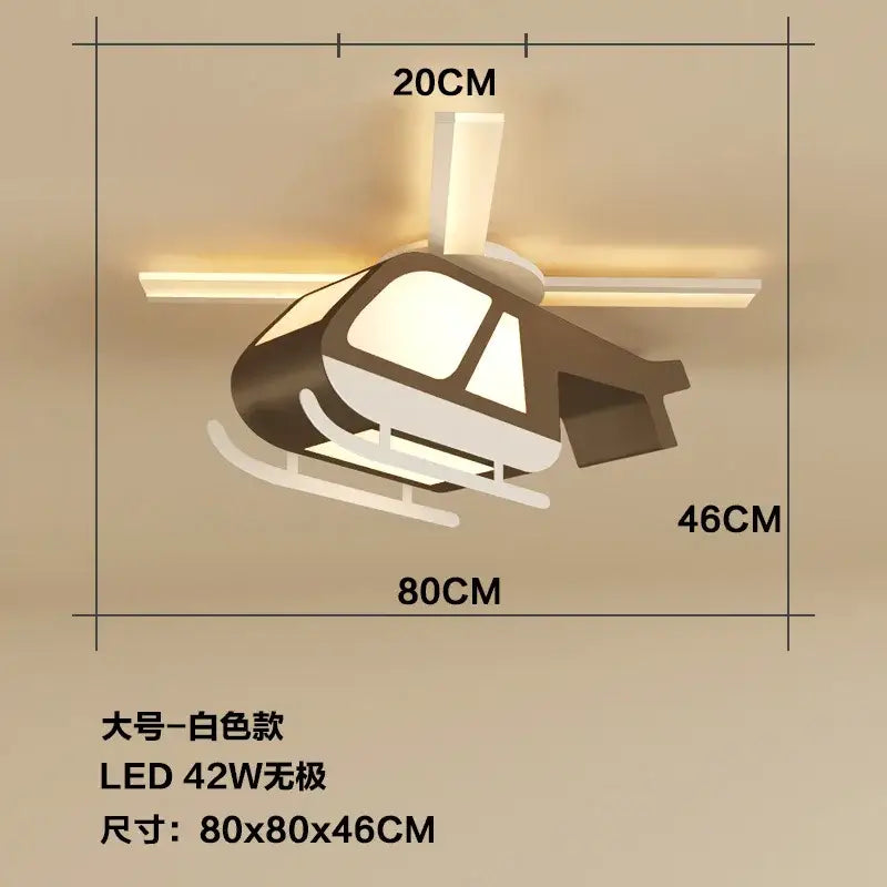 White helicopter-shaped led ceiling light with sleek metallic accents for children room decorbites cartoon helicopter ceiling