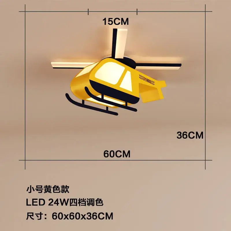 Yellow and black decorbites cartoon helicopter ceiling light with illuminated windows for children room ceiling light