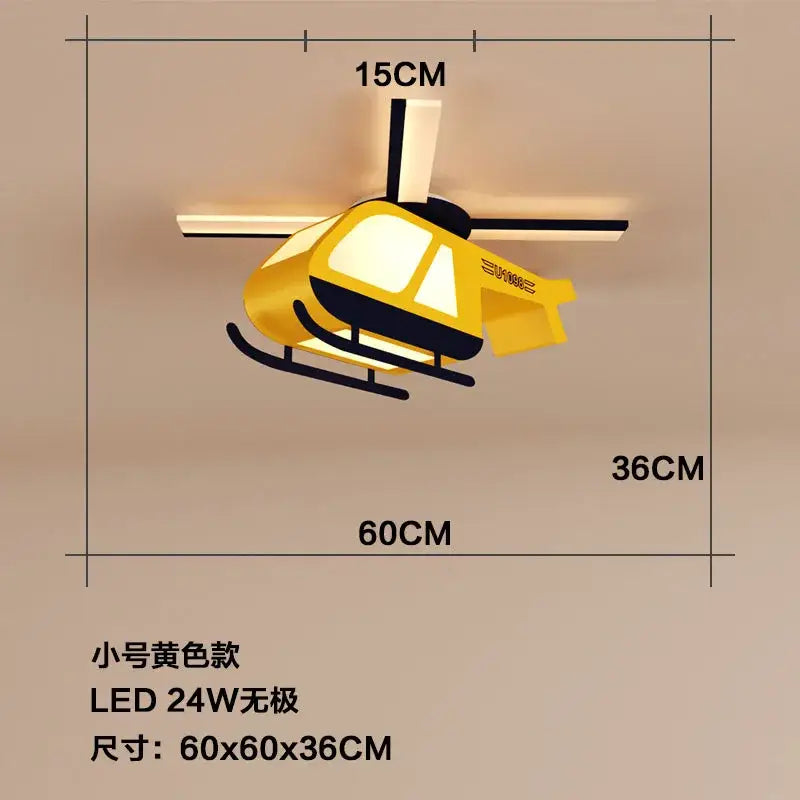 Yellow and black decorbites cartoon helicopter ceiling light with illuminated windows for children room ceiling light