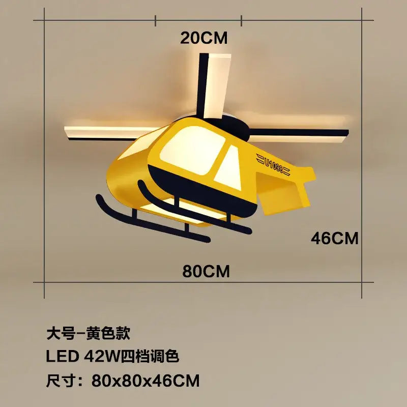 Yellow and black decorbites cartoon helicopter ceiling light with led lighting for children room ceiling light decor